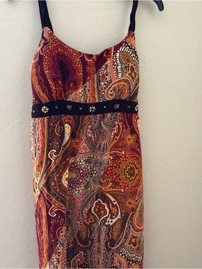 Boho Paisley Sundress with Embellished Waist - Multi-Color